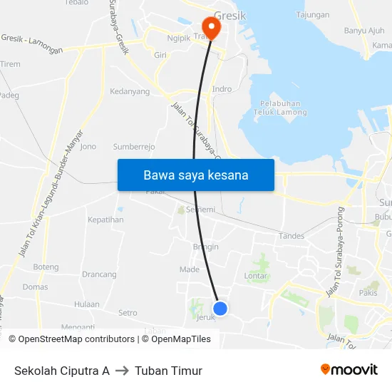 Sekolah Ciputra A to Tuban Timur map