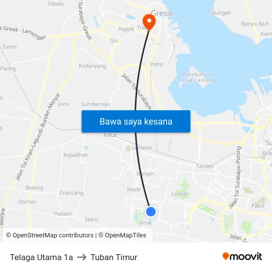 Telaga Utama 1a to Tuban Timur map