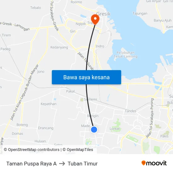 Taman Puspa Raya A to Tuban Timur map