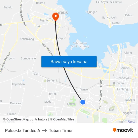 Polsekta Tandes A to Tuban Timur map