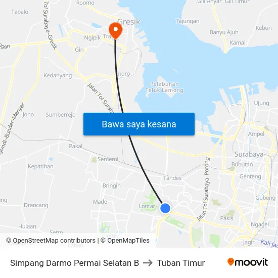 Simpang Darmo Permai Selatan B to Tuban Timur map