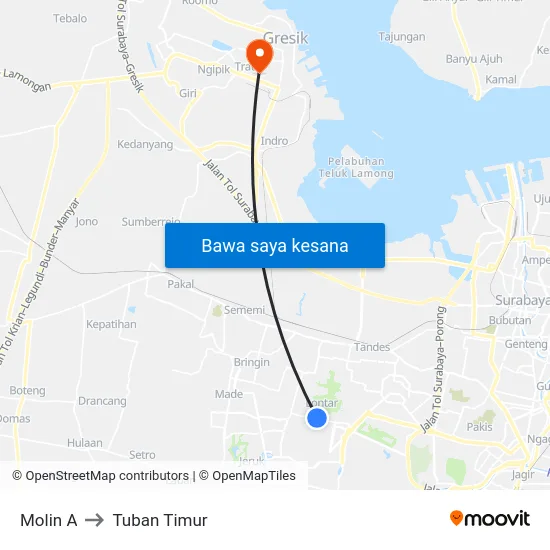Molin A to Tuban Timur map