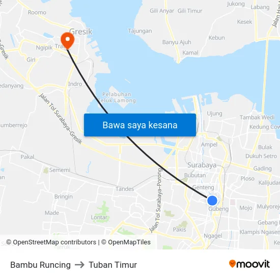 Bambu Runcing to Tuban Timur map