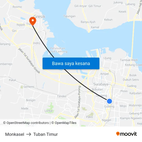Monkasel to Tuban Timur map