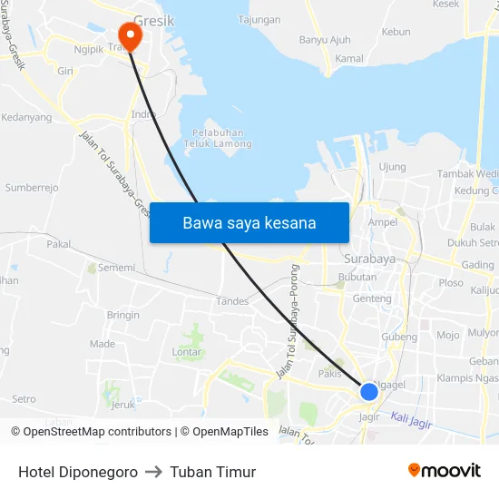 Hotel Diponegoro to Tuban Timur map