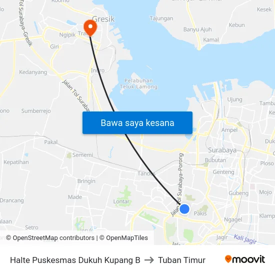 Halte  Puskesmas Dukuh Kupang B to Tuban Timur map
