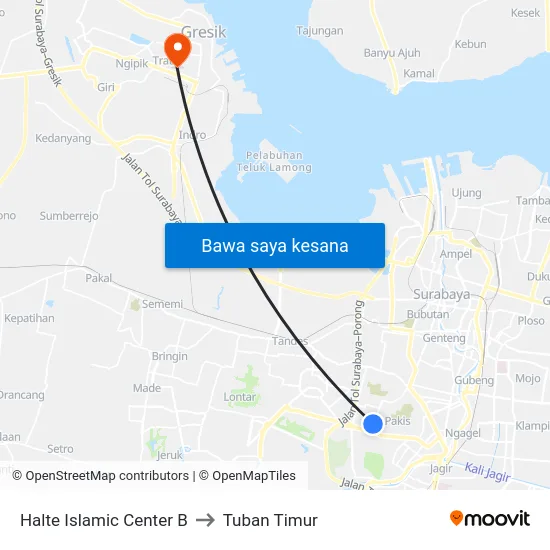 Halte Islamic Center B to Tuban Timur map