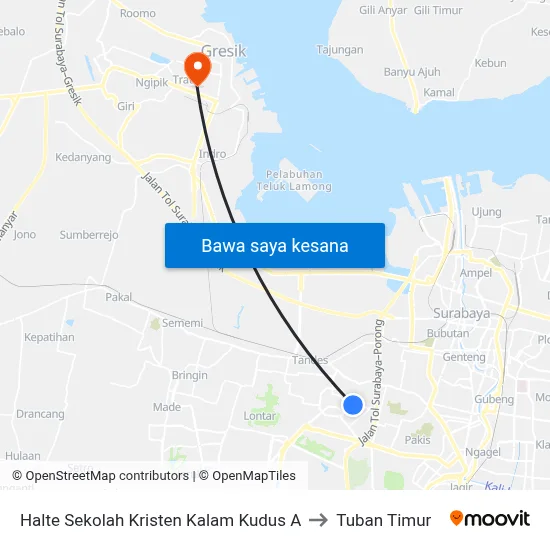 Halte Sekolah Kristen Kalam Kudus A to Tuban Timur map