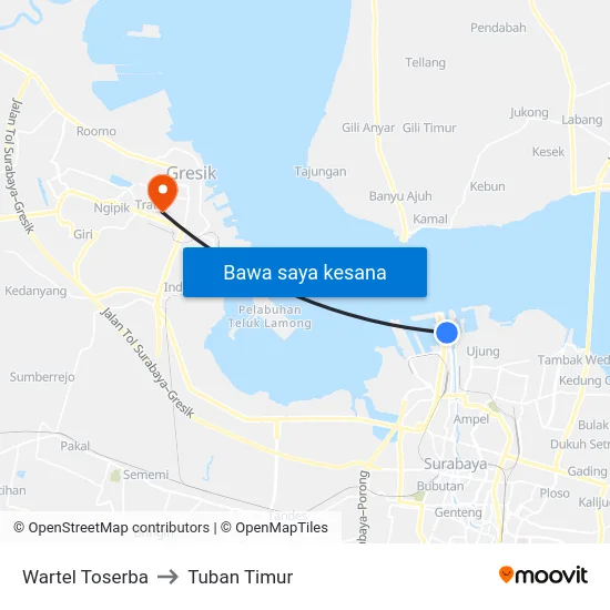 Wartel Toserba to Tuban Timur map