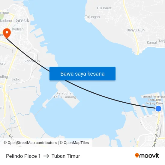 Pelindo Place 1 to Tuban Timur map