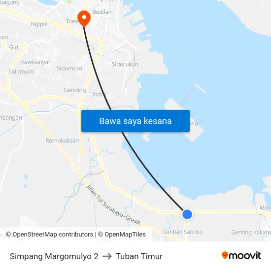 Simpang Margomulyo 2 to Tuban Timur map