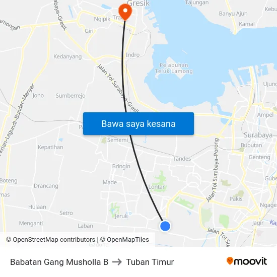 Babatan Gang Musholla B to Tuban Timur map