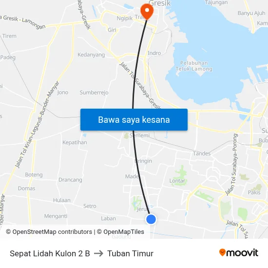 Sepat Lidah Kulon 2 B to Tuban Timur map