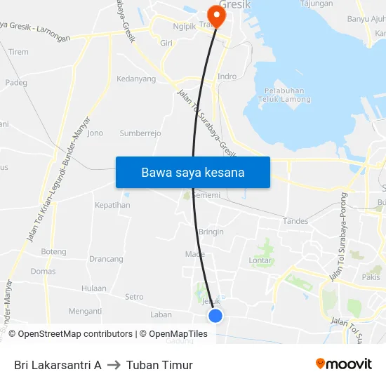Bri Lakarsantri A to Tuban Timur map
