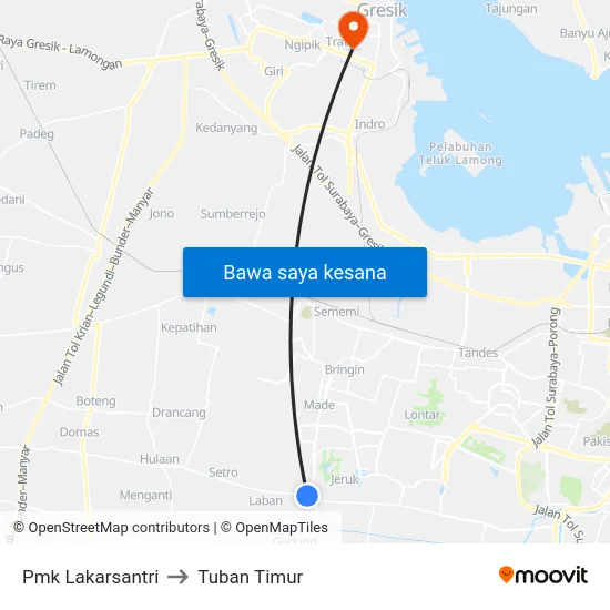 Pmk Lakarsantri to Tuban Timur map