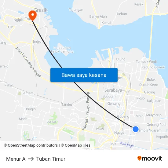 Menur A to Tuban Timur map