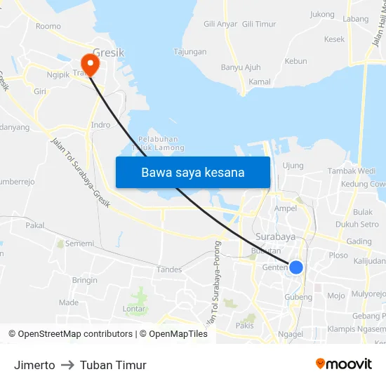 Jimerto to Tuban Timur map