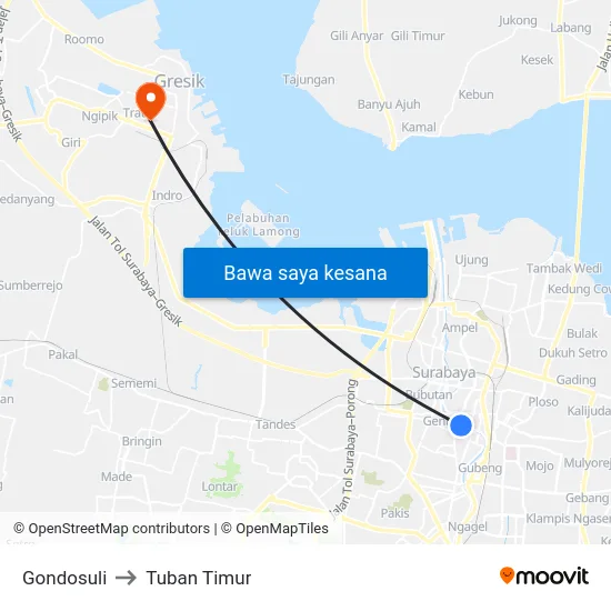 Gondosuli to Tuban Timur map