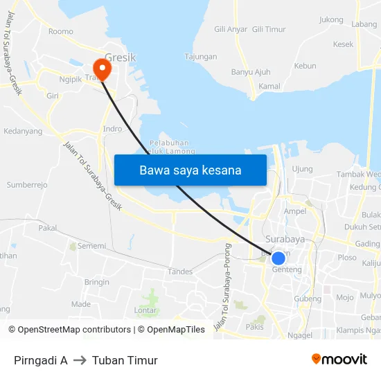 Pirngadi A to Tuban Timur map