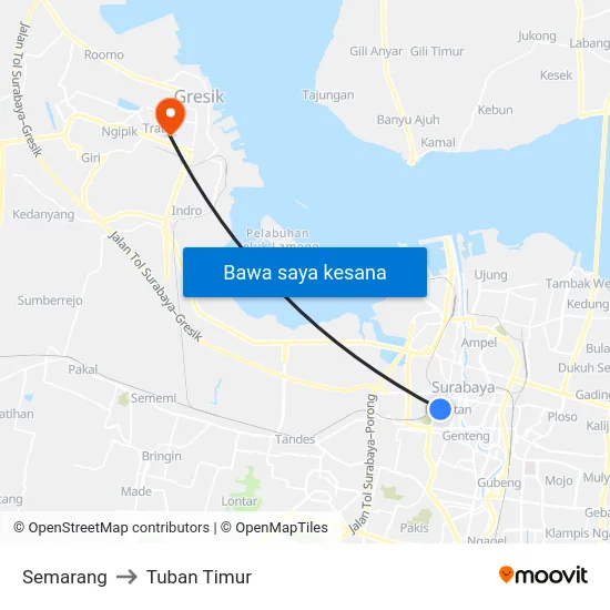 Semarang to Tuban Timur map