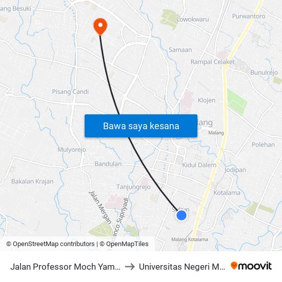 Jalan Professor Moch Yamin 101 to Universitas Negeri Malang map