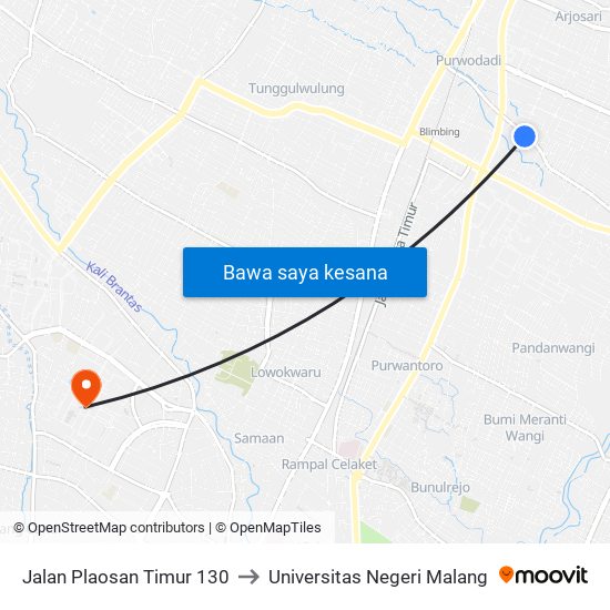 Jalan Plaosan Timur 130 to Universitas Negeri Malang map