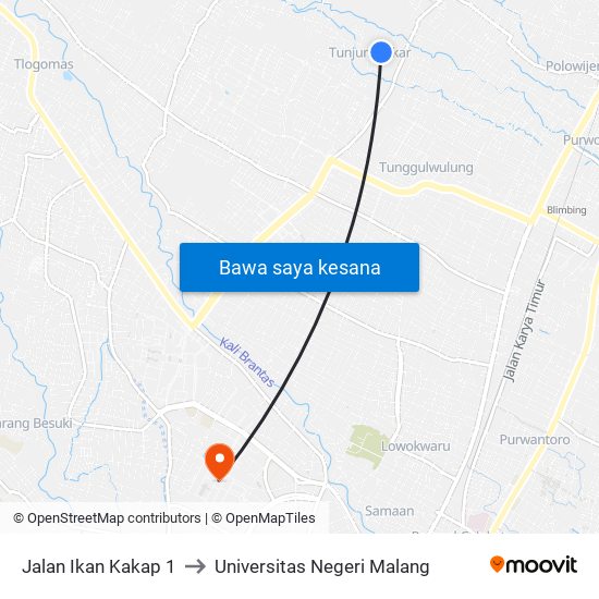 Jalan Ikan Kakap 1 to Universitas Negeri Malang map