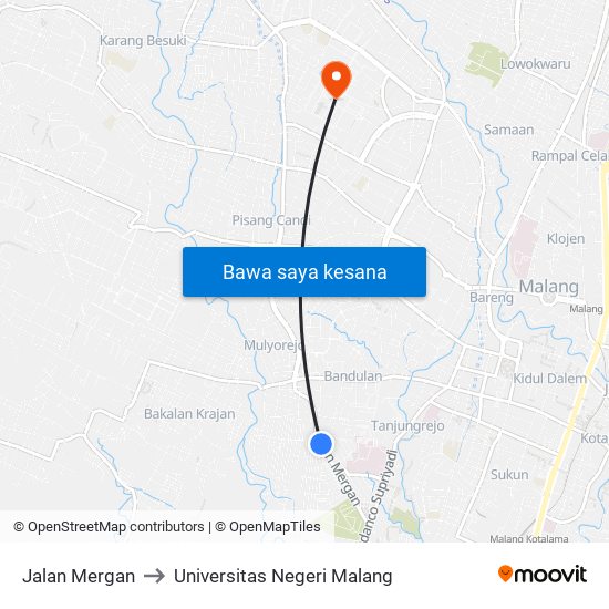 Jalan Mergan to Universitas Negeri Malang map