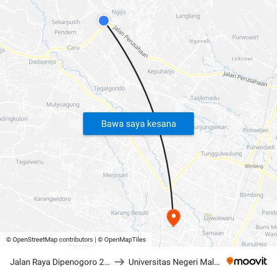 Jalan Raya Dipenogoro 28 B to Universitas Negeri Malang map
