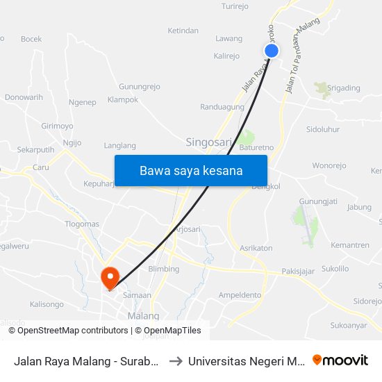 Jalan Raya Malang - Surabaya, 38 to Universitas Negeri Malang map