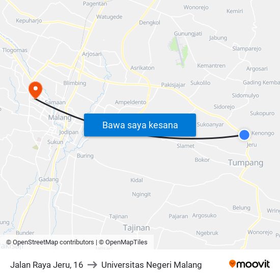 Jalan Raya Jeru, 16 to Universitas Negeri Malang map