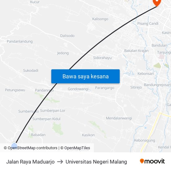 Jalan Raya Maduarjo to Universitas Negeri Malang map