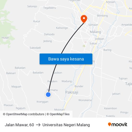 Jalan Mawar, 60 to Universitas Negeri Malang map