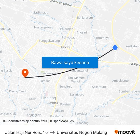 Jalan Haji Nur Rois, 16 to Universitas Negeri Malang map