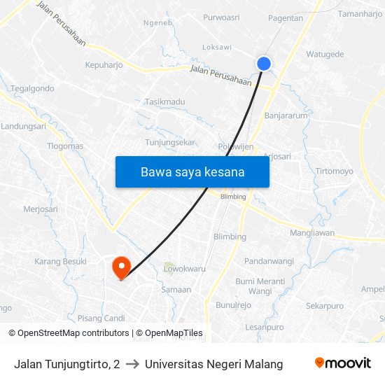 Jalan Tunjungtirto, 2 to Universitas Negeri Malang map