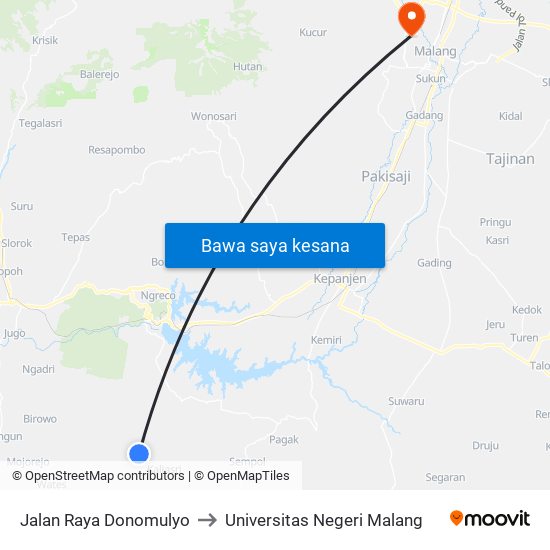 Jalan Raya Donomulyo to Universitas Negeri Malang map