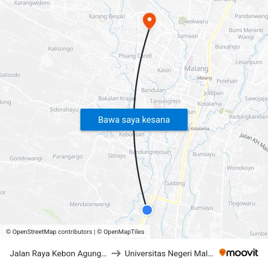 Jalan Raya Kebon Agung, 54 to Universitas Negeri Malang map