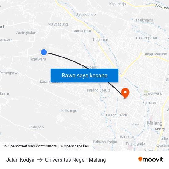 Jalan Kodya to Universitas Negeri Malang map