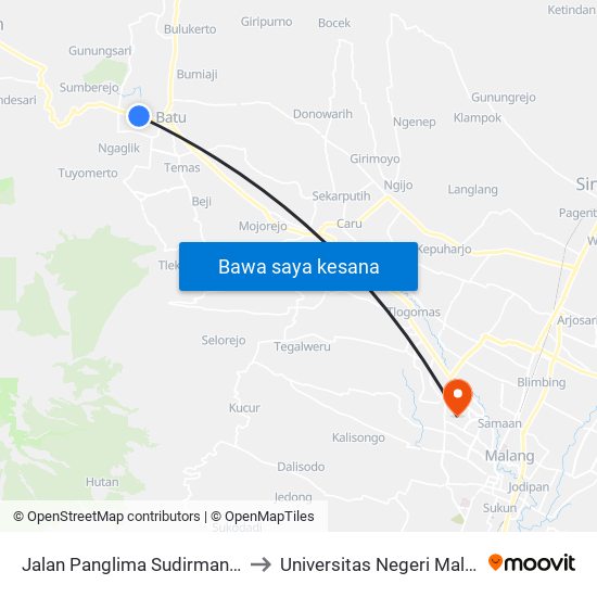 Jalan Panglima Sudirman, 98 to Universitas Negeri Malang map