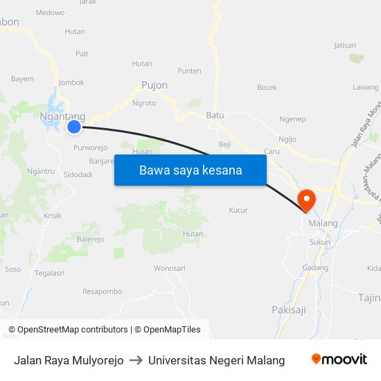 Jalan Raya Mulyorejo to Universitas Negeri Malang map