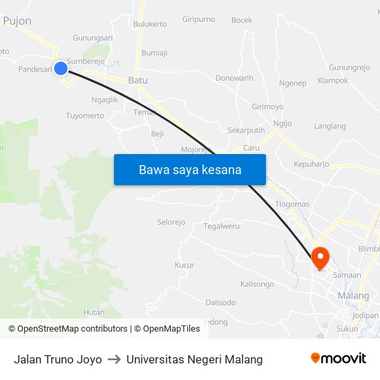 Jalan Truno Joyo to Universitas Negeri Malang map