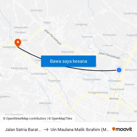 Jalan Satria Barat 439 to Uin Maulana Malik Ibrahim (Malang) map