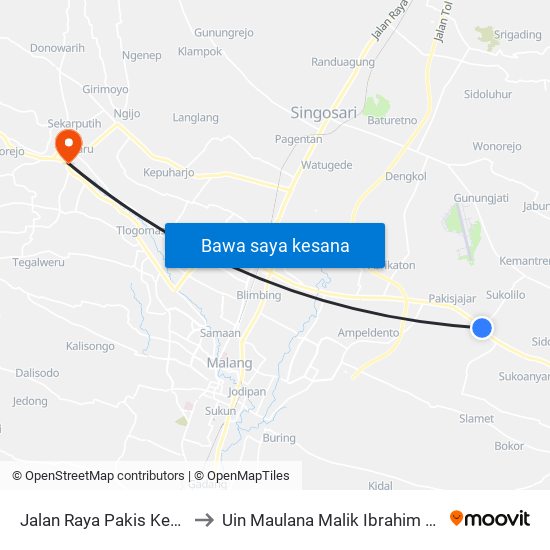 Jalan Raya Pakis Kembar, 2 to Uin Maulana Malik Ibrahim (Malang) map