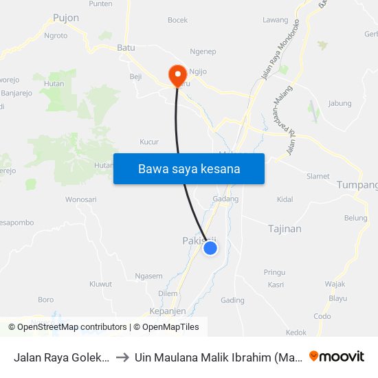 Jalan Raya Golek, 35 to Uin Maulana Malik Ibrahim (Malang) map