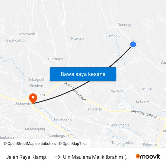 Jalan Raya Klampok, 22 to Uin Maulana Malik Ibrahim (Malang) map