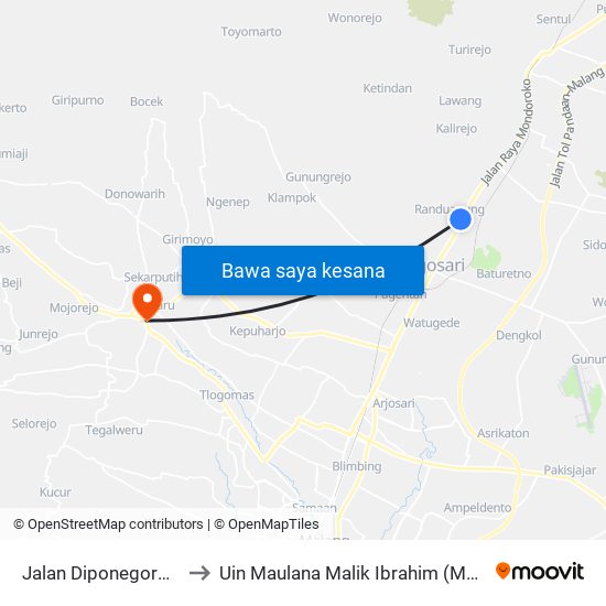 Jalan Diponegoro, 65 to Uin Maulana Malik Ibrahim (Malang) map