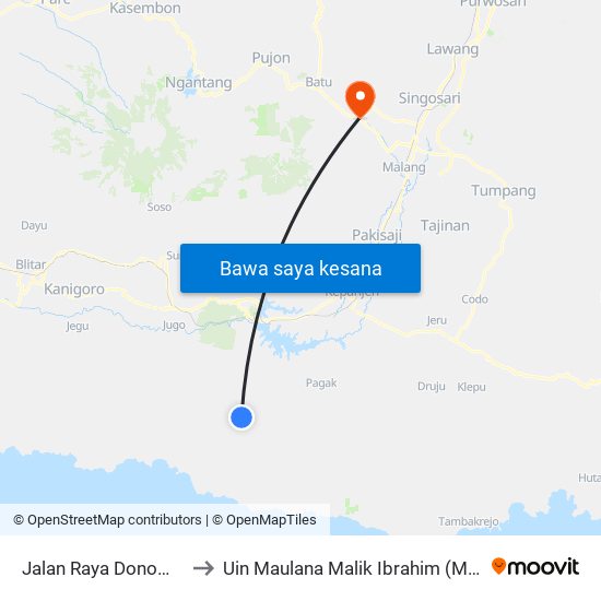 Jalan Raya Donomulyo to Uin Maulana Malik Ibrahim (Malang) map