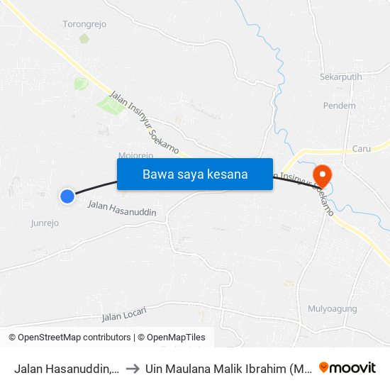 Jalan Hasanuddin, 526 to Uin Maulana Malik Ibrahim (Malang) map