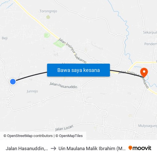 Jalan Hasanuddin, 869 to Uin Maulana Malik Ibrahim (Malang) map