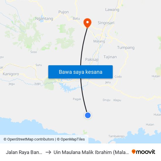Jalan Raya Bantur to Uin Maulana Malik Ibrahim (Malang) map